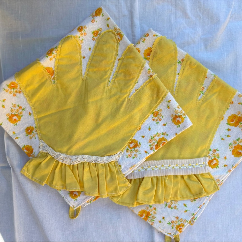 Yellow Floral vintage kitchen towels, handmade yellow tea towel, floral cloth